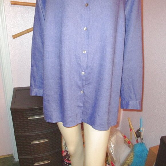 J. Jill Love Linen Top Size 2X Essential Button Up Tunic Purple Long Sleeves NEW - Picture 4 of 11